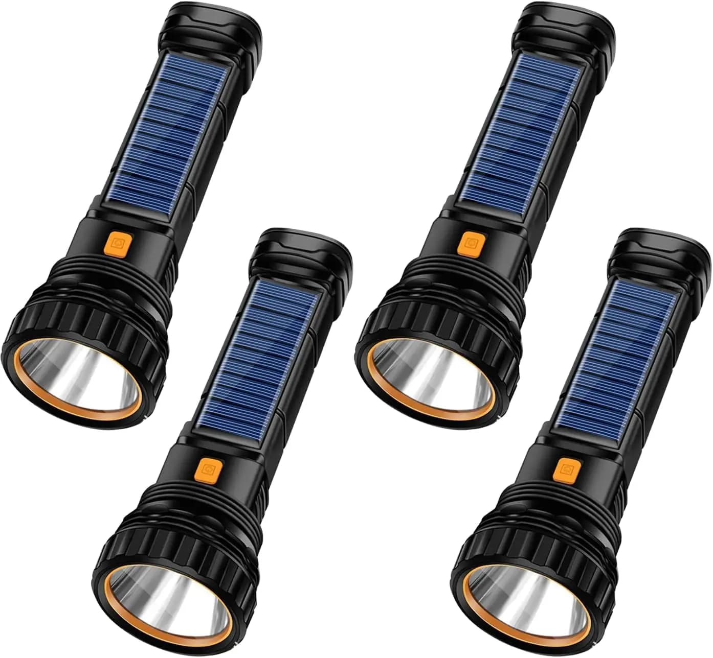 Solar / Rechargeable LED Flashlight from 4 pieces of 1000 lumens with emergency stroboscope, power bank and USB charging