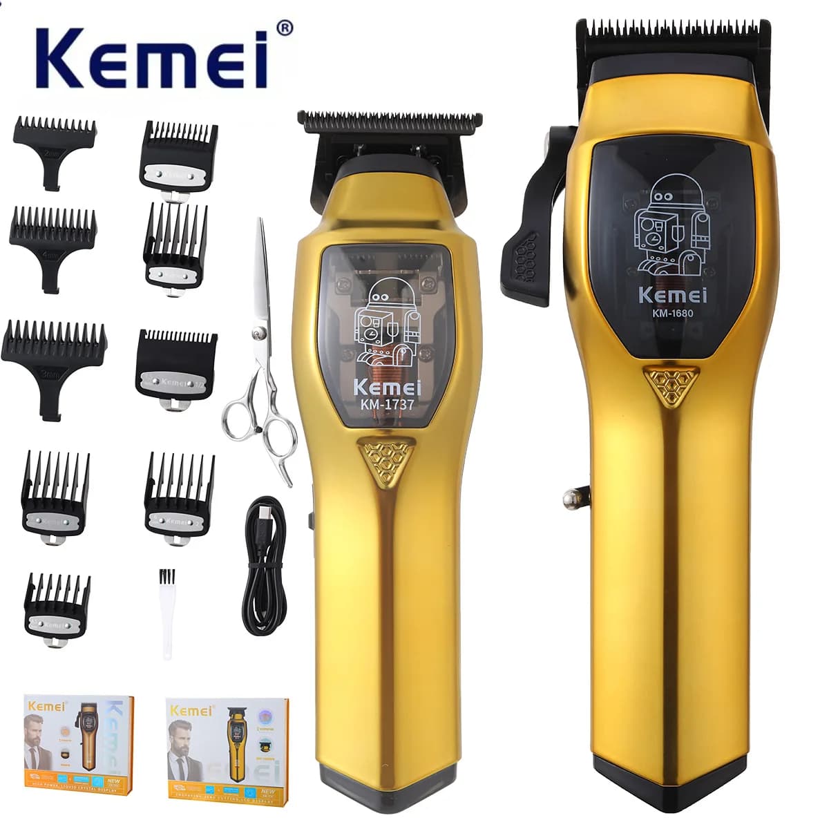 Kemei Electric Haircut Rechargeable Wireless with Finishing at 0mm, Professional Kit for Men with USB-C