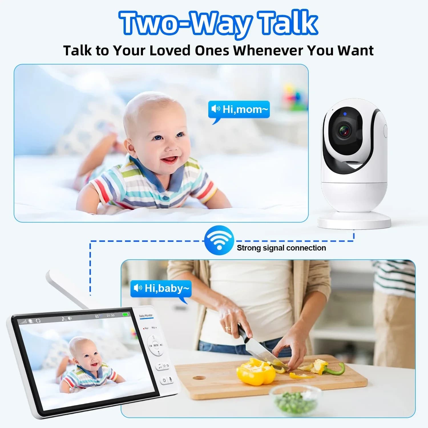 Monitor video per bambini 2.4G con audio bidirezionale, visione notturna e display della temperatura - Telecamera di sorveglianza per neonati e bambini