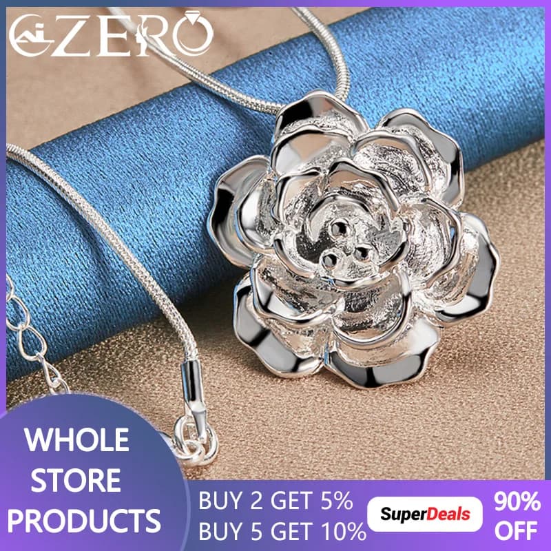 ALIZERO Collana in argento sterling 925 con catena a serpente da 16-30 pollici con ciondolo fiore rosa per le donne Gioielli per feste di moda da sposa