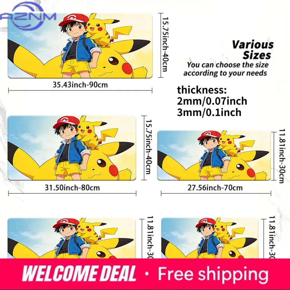Tappetino per mouse da gioco Pokemon Ash & Pikachu, doppia dimensione, antiscivolo