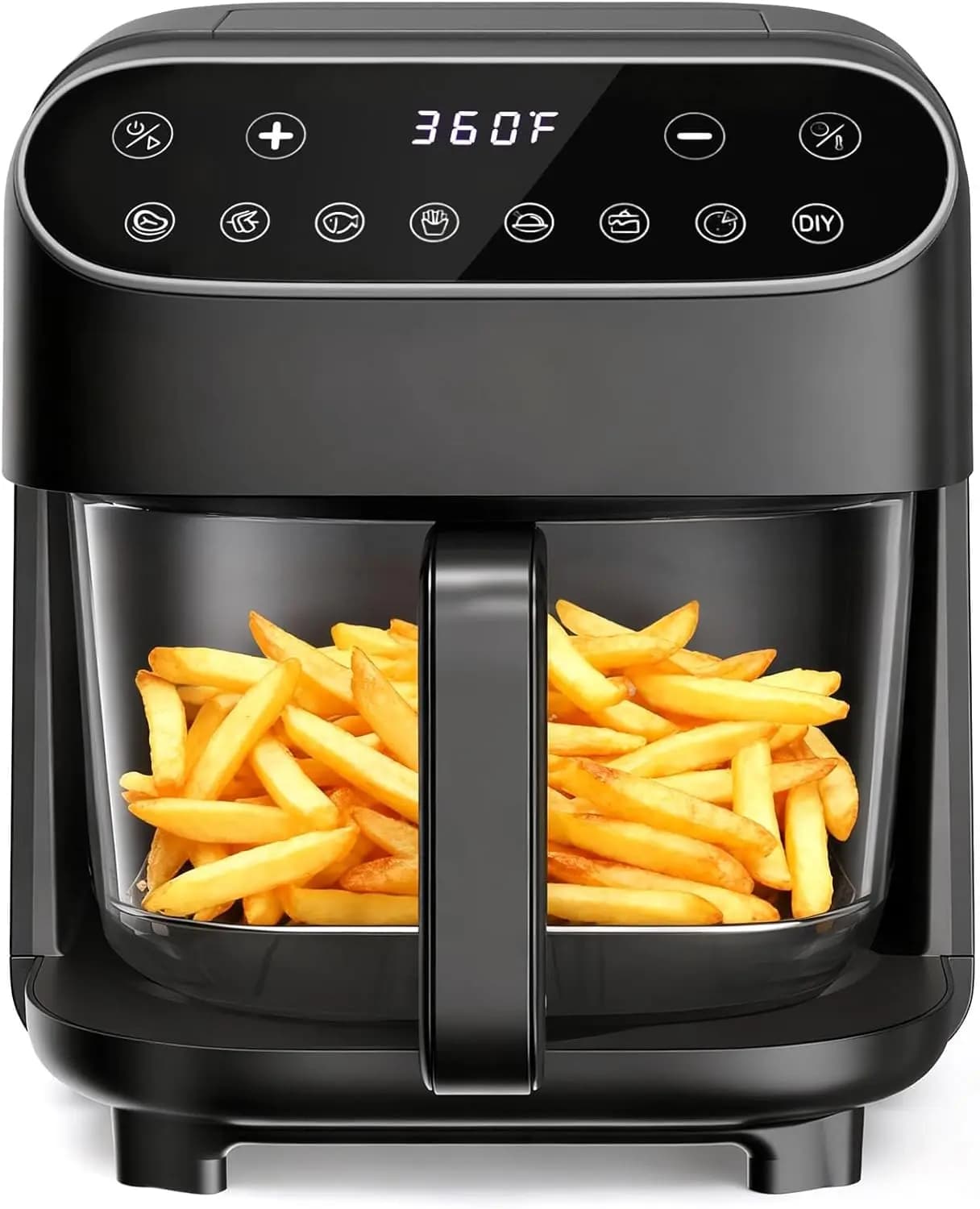 5-Quart Glass Air Fryer with 360° Visible Basket, Food-Grade Stainless Steel Rack, PFAS-Free, Non-Toxic & Coating-Free Design, 8