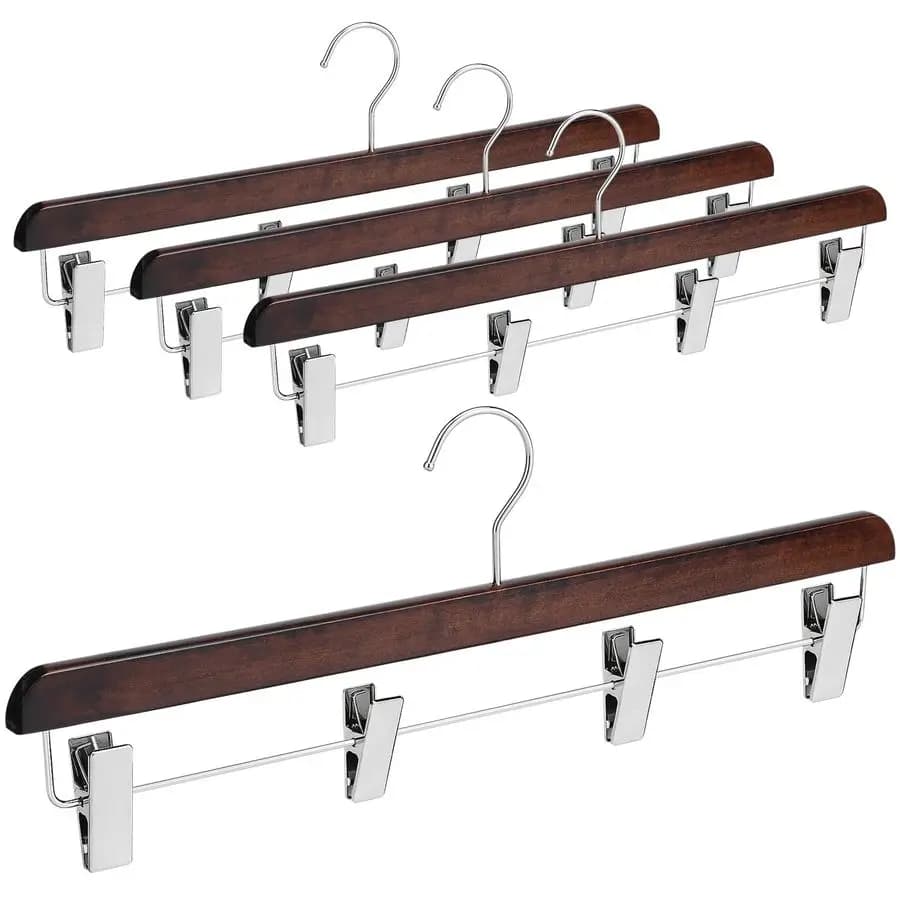 Set of 4 Hangers for Kilt from 20 Inches in Wood with 4 Clips for Wardrobe, Color Brown Walnut