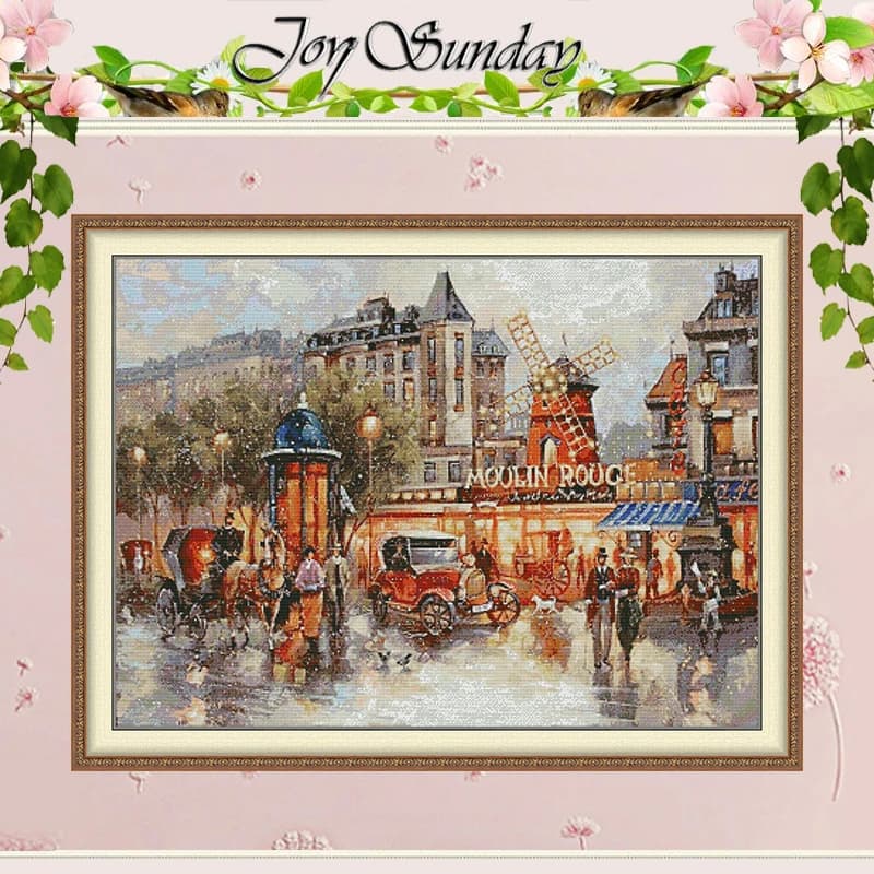 Snowy Street Scene Patterns Counted Cross Stitch Set DIY 11CT 14CT 16CT Stamped DMC Cross-stitch Kit Embroidery Needlework Gifts