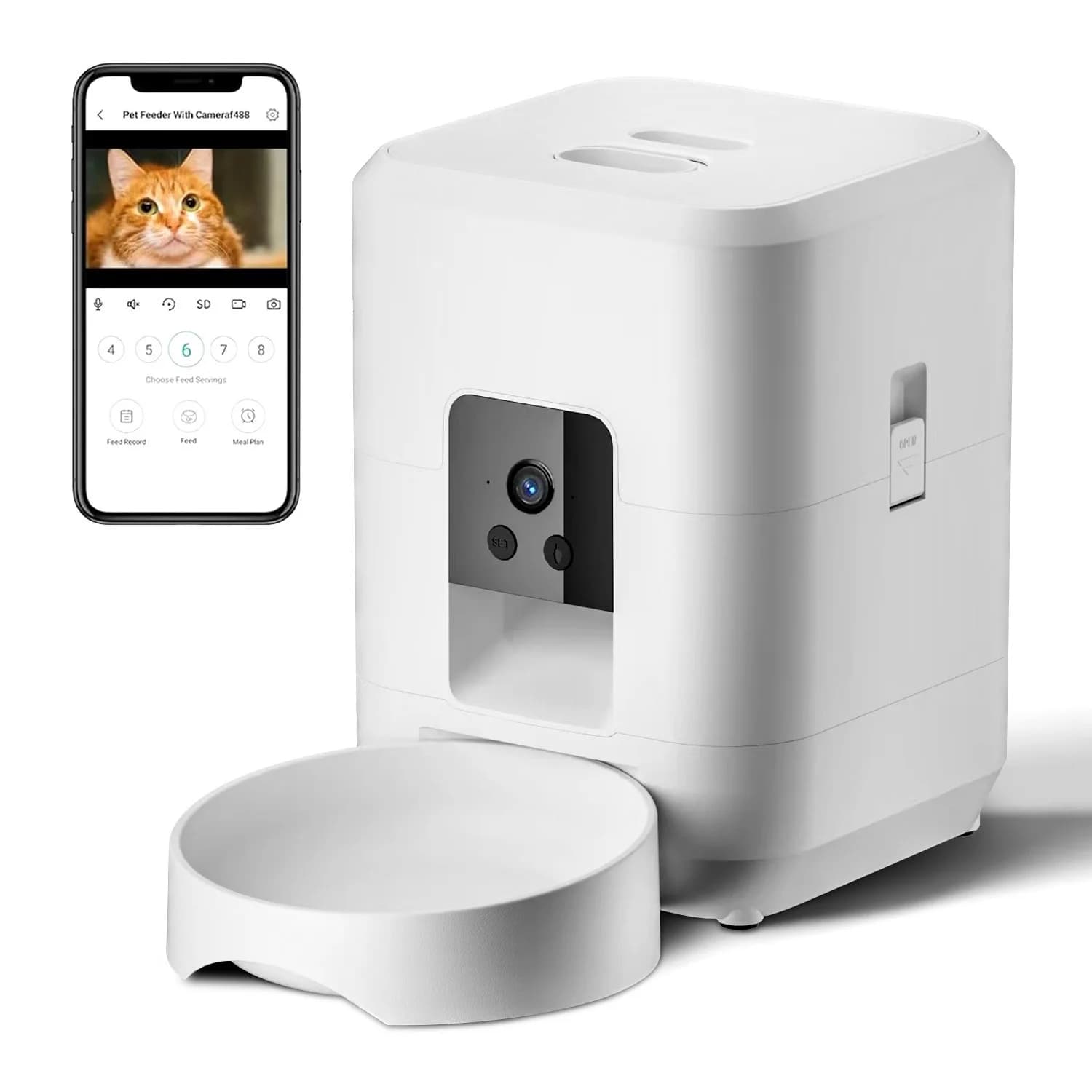 Alimentatore automatico per animali domestici Wi-Fi da 2 litri Alimentatore per animali domestici intelligente e alimentatore controllato da fotocamera Dispenser di cibo per cani e gatti App remota (No 5V 2A plug