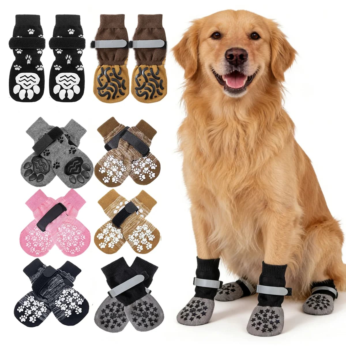 4 Pcs Waterproof Anti-slip Dog Socks, Suitable For Dogs & Cats Indoor Outdoor Wear Designed For Don't Like Shoes And Older Pets