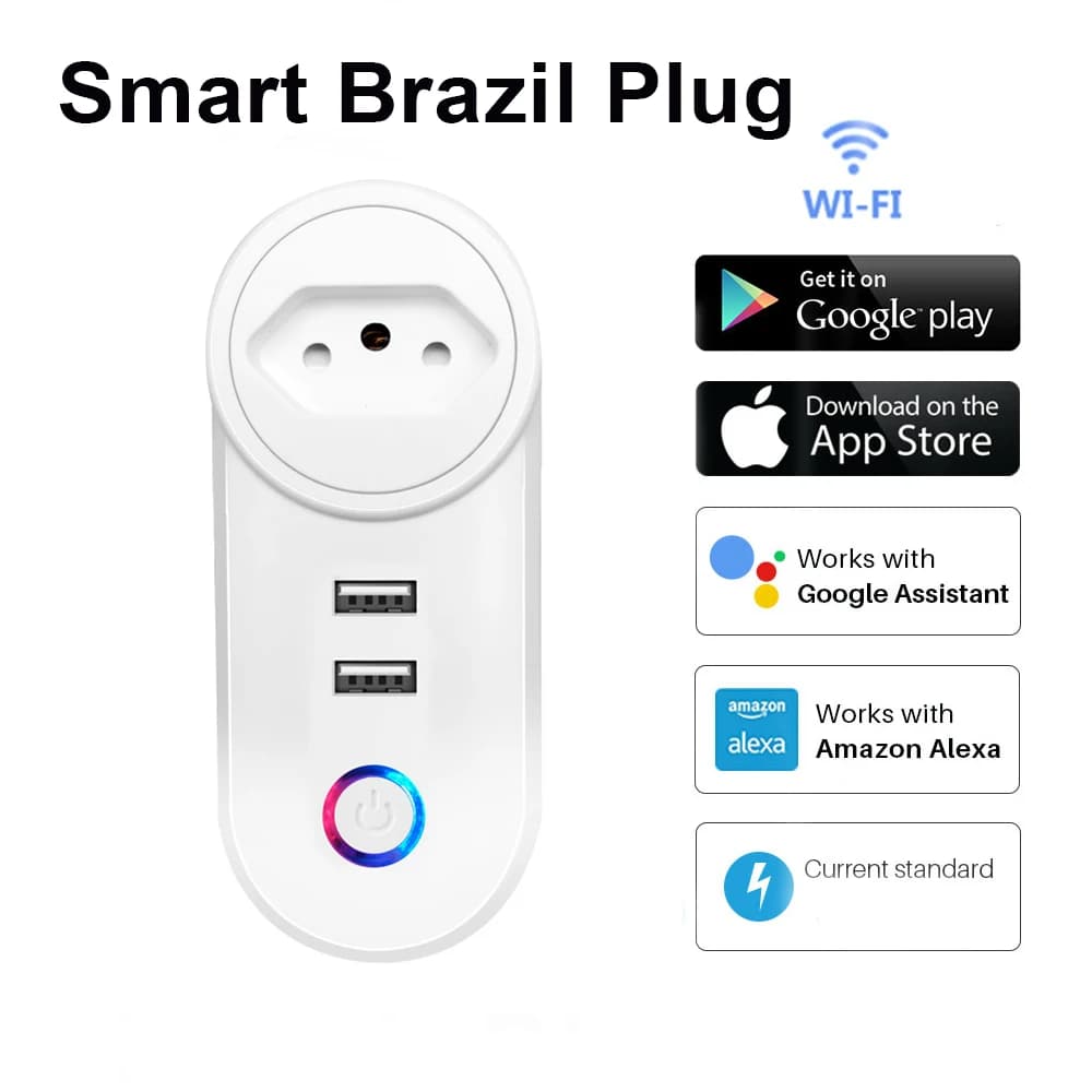 Smart Wireless Plug BR Wifi Brazil Take 16A TUYA with 2 USB Charging ports Works with Alexa Google Home