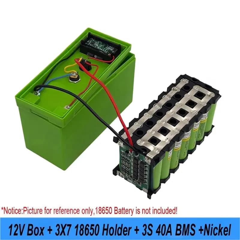 A13E-For UPS Solar Compatible DIY 12V 18650 Battery Box Kit 3X7 18650 Holder+ 3S 40A BMS+ Nickel Voltage Display Dual-USB Power