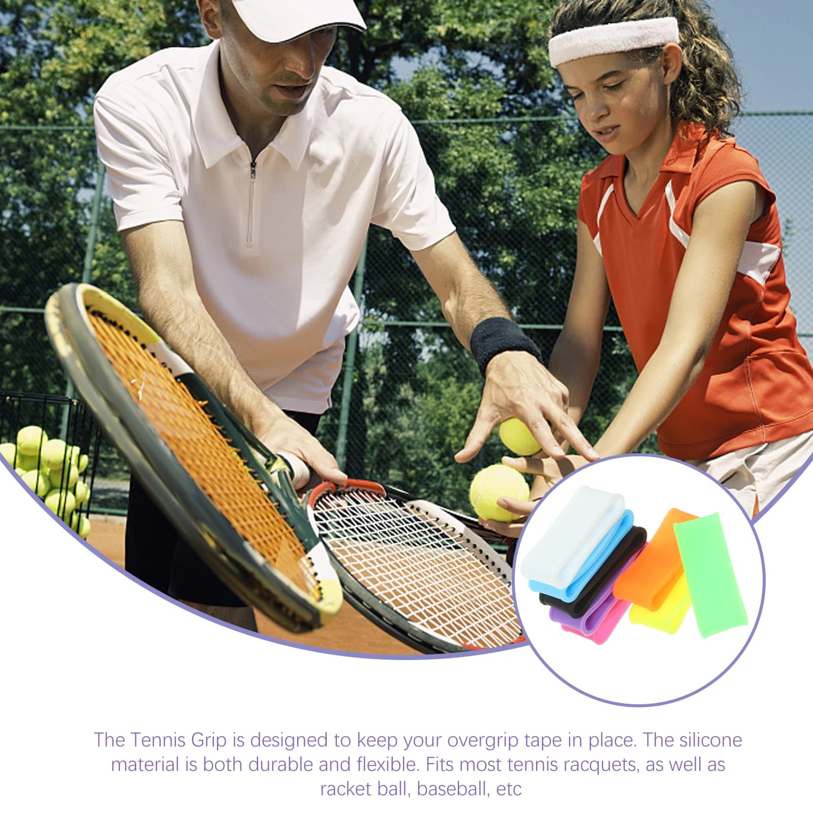 16 Pezzi Anelli in Silicone per Impugnatura Racchetta Tennis Badminton Overgrip Antiscivolo per Prolungare la Durata dell'Impugnatura Pickleball