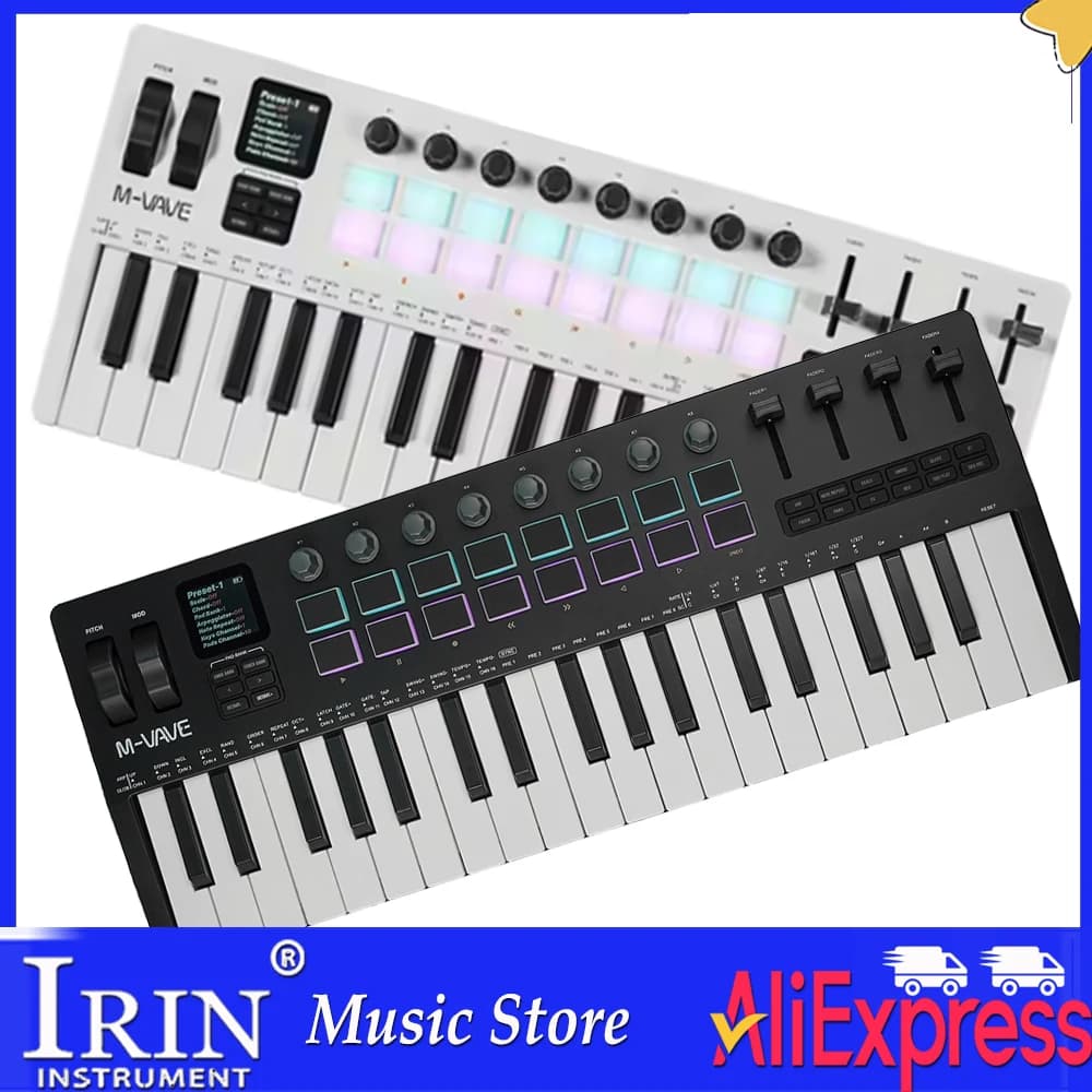 M-VAVE SMK-37 37 key PRO MIDI Keyboard 3 Octave Range Supports Wireless Connection to Multi-systems16 Drum Pads Sound Source