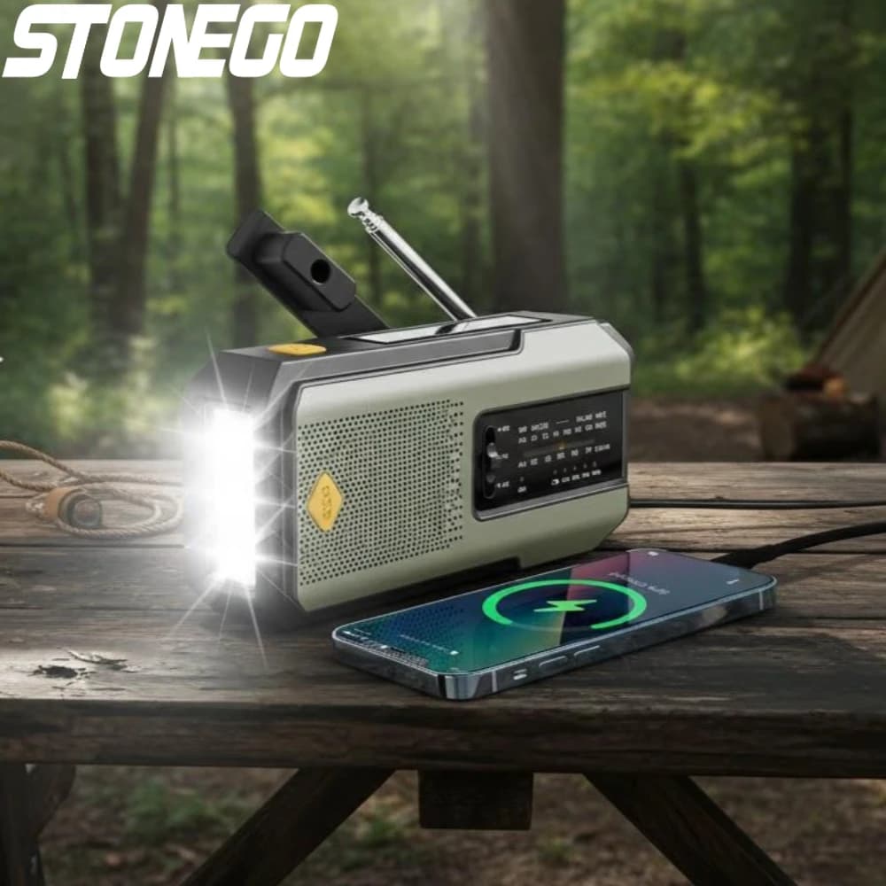 Solar Emergency Radio with Manovella, Global Receiver, High Quality LED Flashlight, Reading Light, SOS Alarm, 2000mAh