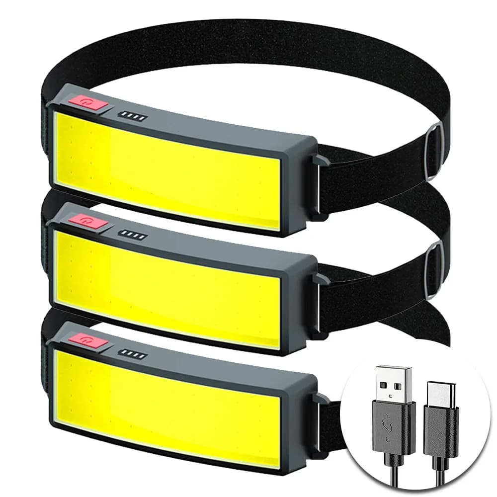 Powerful COB Type-c/USB Rechargeable Headlight Built-in Battery Camping Lantern for Outdoor Fishing Waterproof Flashlight
