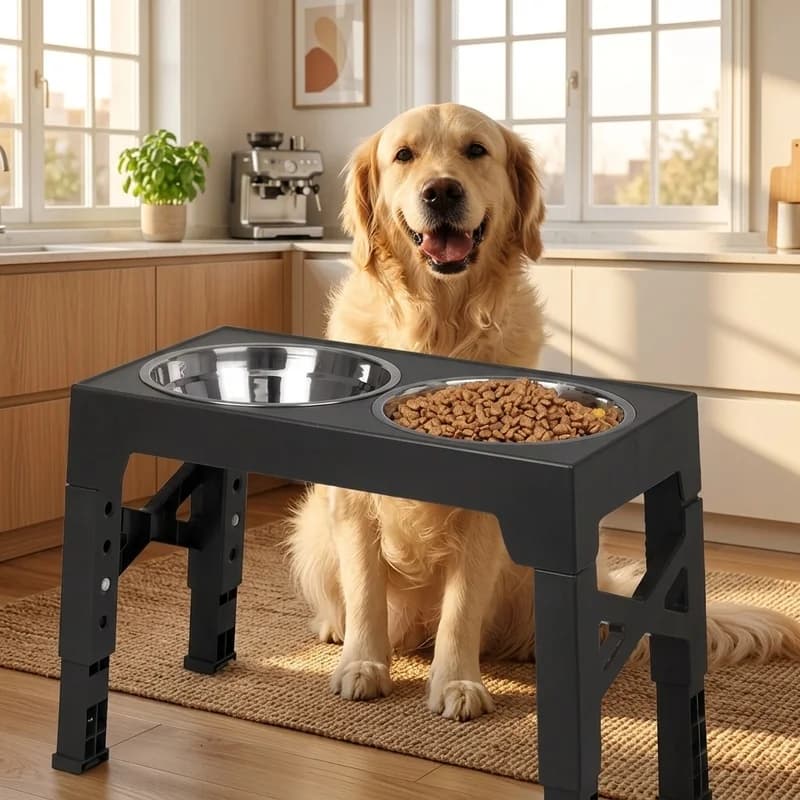 Elevated Dog Bowls with Adjustable Stand, Double Stainless Steel Food Water Bowls, Raised Pet Feeder for Small Medium Large Dogs
