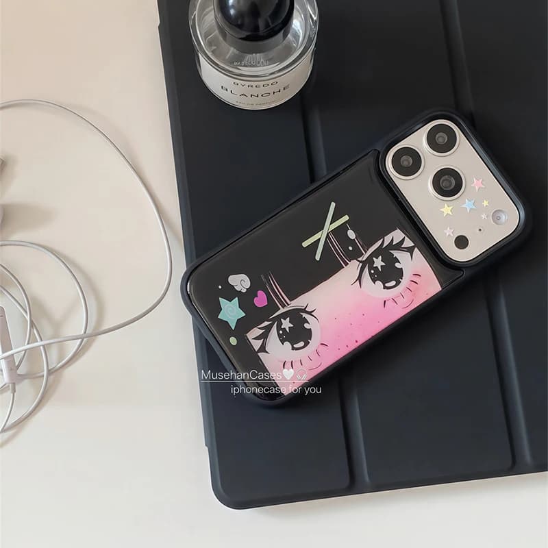 Korean Ins Anime Girl Star Hair Clip Black Border Drip Glue Phone Case For Samsung S26 S25 S24 S23 Ultra Plus Edge FE Back Cover