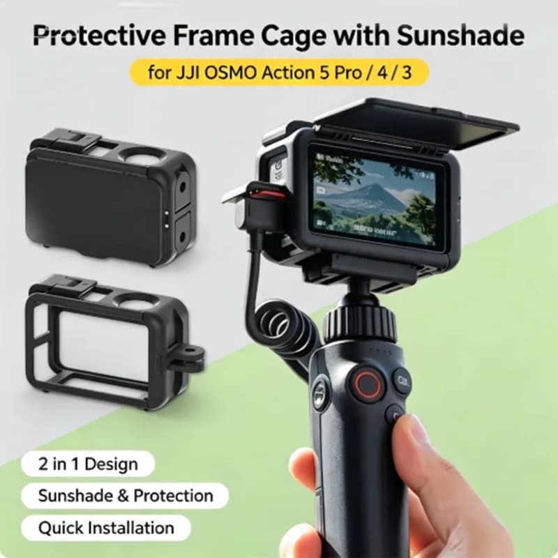 Sunnylife Protective Frame Cage With Sunshade For DJI OSMO Action 5 Pro 4 3,2‑in‑1 Sun Shade Protective Housing Case Camera