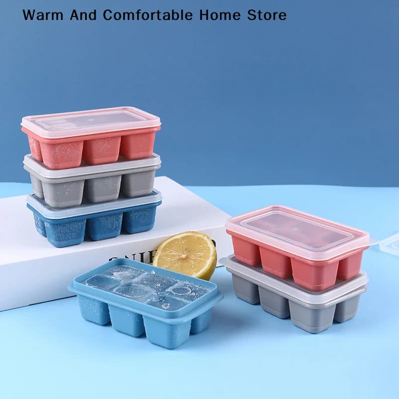 Stampo per cubetti di ghiaccio in silicone con coperchio fai-da-te, 6 scomparti, fondo morbido, per cubetti di ghiaccio quadrati, vassoio per cubetti di frutta, strumenti da cucina e bar fai-da-te