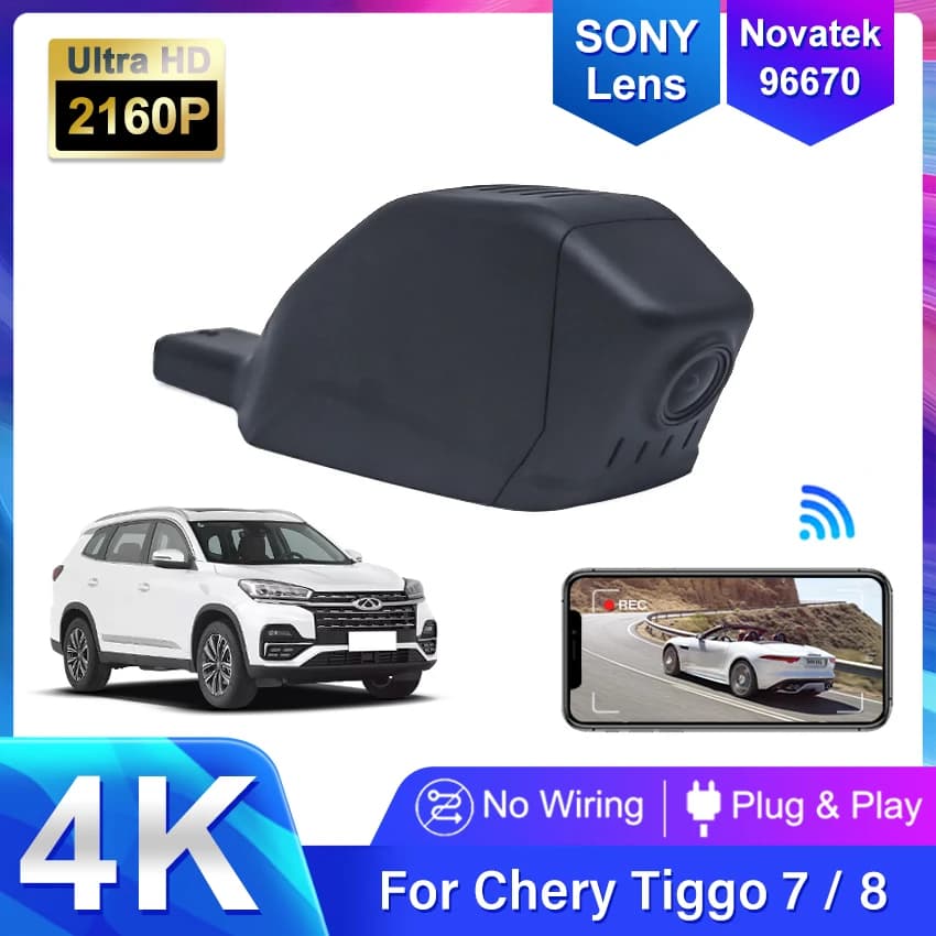 4K HD 2160P DVR auto recorder Dual Lens Dash Cam for Chery Tiggo 4 Tiggo 7 Pro Tiggo 8 App, Plug and Play WIFi DashCam