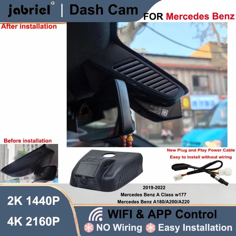 Dash Cam 2K 4K WiFi Plug and Play per Mercedes Benz A180 A200 A220 2019 2020 2021, Videoregistratore per Auto Classe A W177