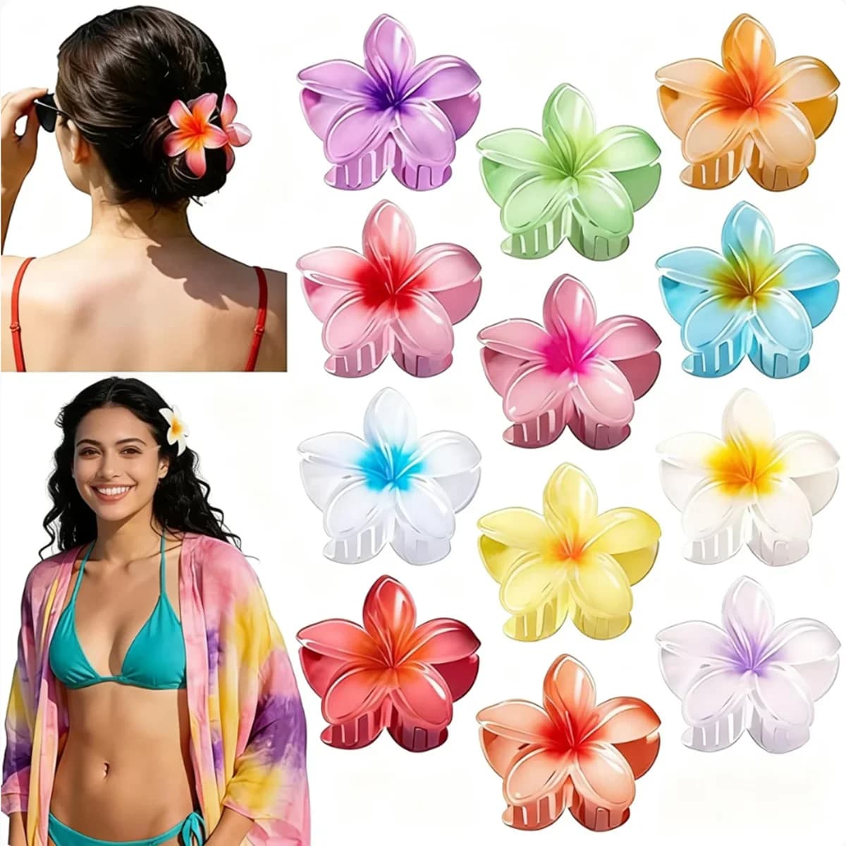 6 fermagli per capelli a forma di fiore di plumeria per donna, grandi fermagli antiscivolo, accessori per capelli estivi da spiaggia per capelli spessi e per le vacanze