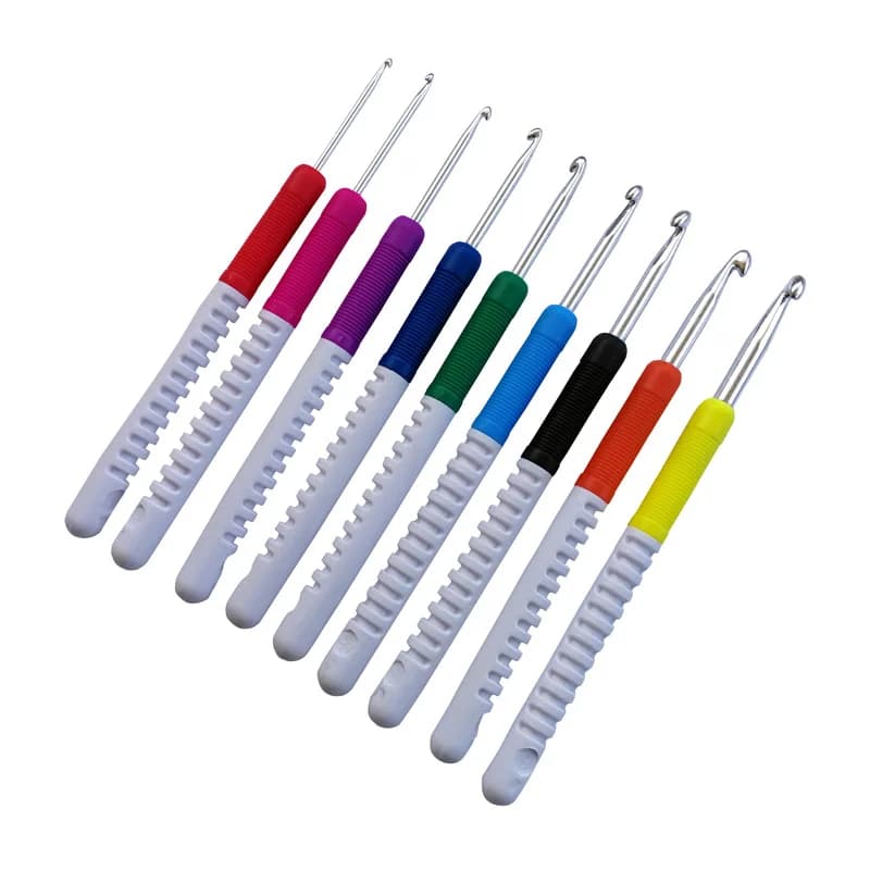 Manico in plastica multicolore Uncinetti in alluminio Set di ferri da maglia 2.0mm-6.0mm 9 pezzi Strumenti artigianali per tessitura di maglioni in filato