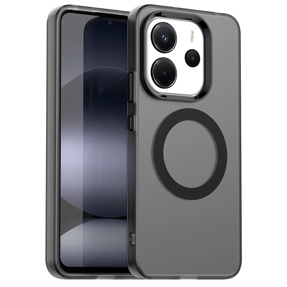 Custodia per telefono traslucida color caramello per Xiaomi Redmi Note 14 4G 5G Cover posteriore in plastica dura con telaio in TPU con ricarica wireless magnetica
