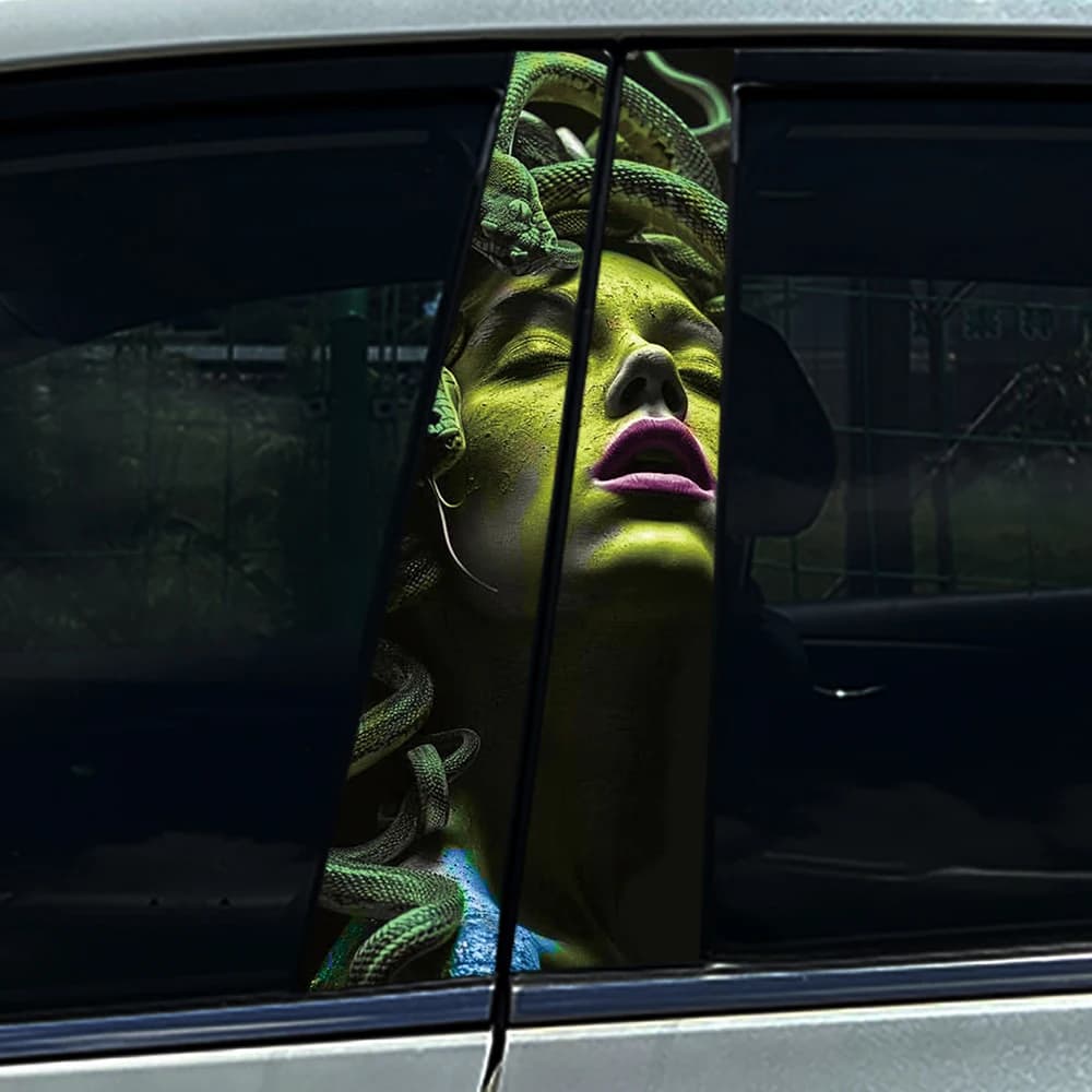 2 Adesivi in Vinile Verde Medusa Serpente per Montante B Auto, Impermeabili e Resistenti ai Raggi UV, per Decorazione Personalizzata della Colonna della Portiera dell'Auto