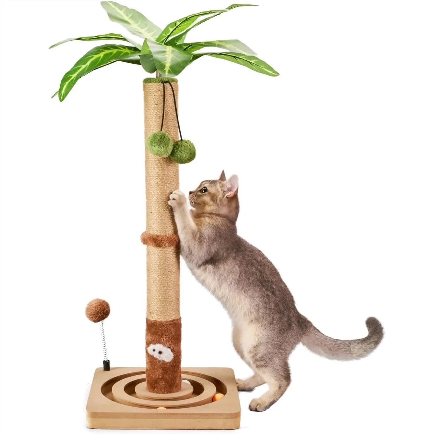 Tiragraffi per Gatti con Palla Sospesa e Pista Gioco, Robusto Tiragraffi da 76 cm per Gattini da Interno