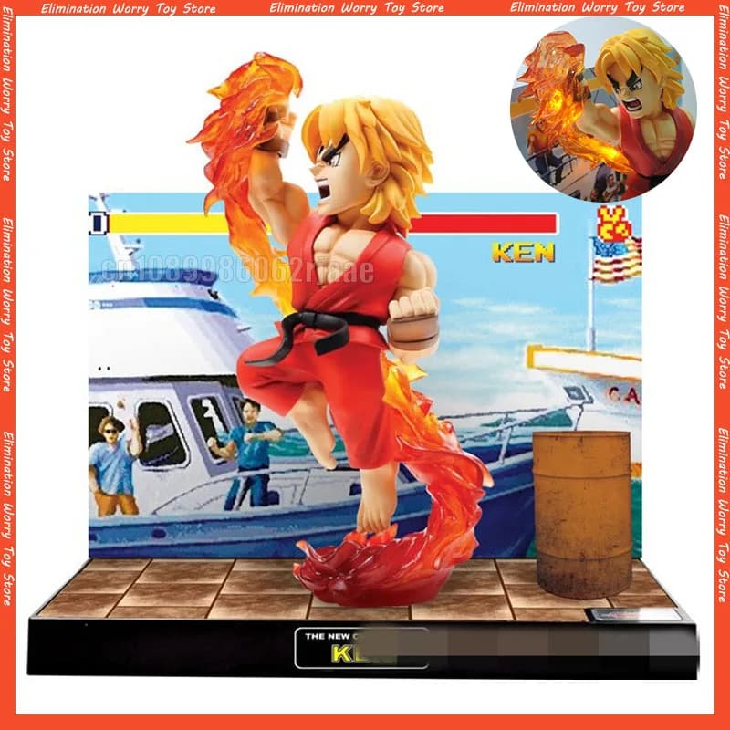 Disponibile Street Fighter Anime Figure Ken Masters Figure Shouryuukenn Ken Statua con luce Modello da collezione Giocattolo Regali di compleanno