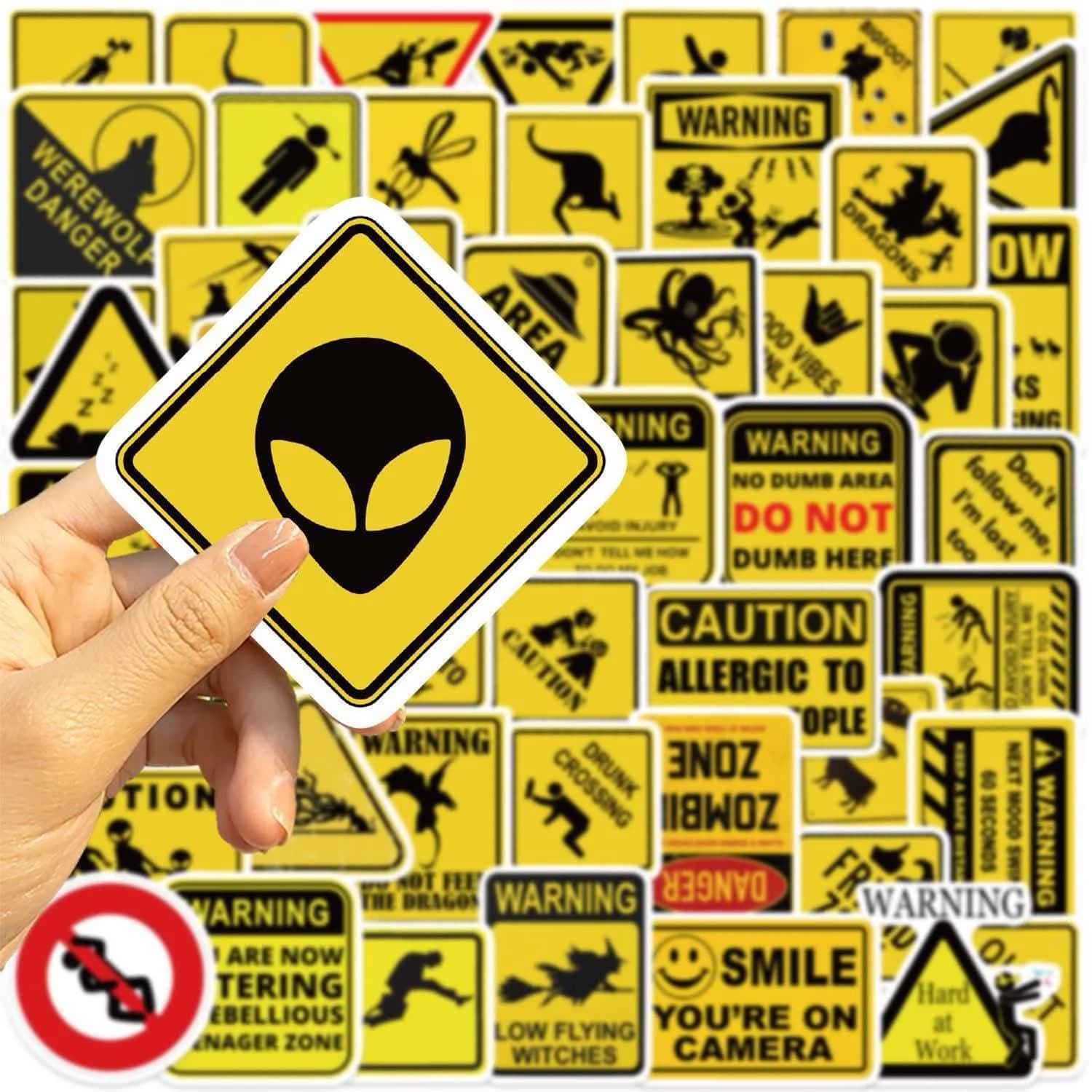 50PCS Funny Creative Warning Sign Stickers Cool Personalized Graffiti Decals Luggage Phone Laptop Notebook Cartoon Sticker