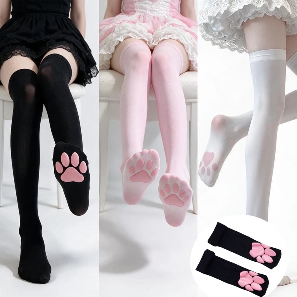 Paw Sock Lolita Stockings Cute 3D Cat Paw Pad Knee-Highs Women Y2K Cosplay Cat Paw Pad Leggings Socks Halloween Over Knee Sock