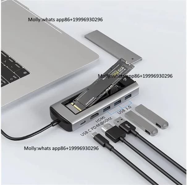 2025 TUTI Customized USB Hub Splitter Adapter TYPE C to SSD USB3.0 HDTV 4K30HZ USB C PD Hard Drive Docking Station for Laptop