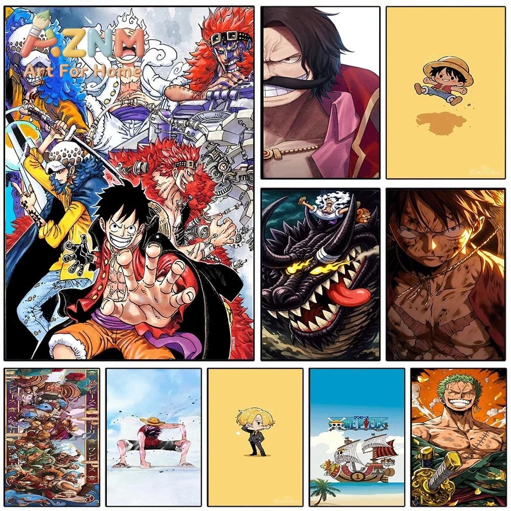 One Piece Anime Canvas Wall Art No Frame Luffy Nika Law Kid Roger Zoro Sanji Manga Print Poster for Bedroom Living Room Home W