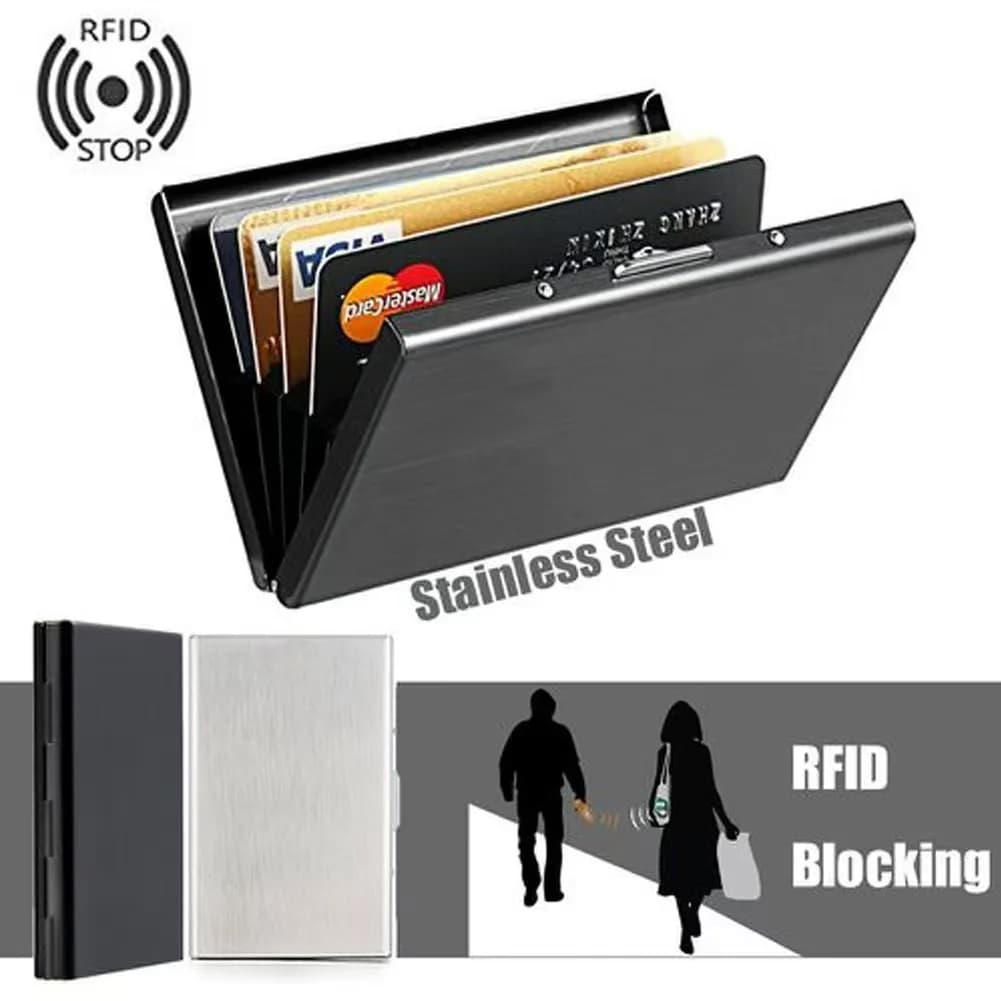 Slim Stainless Steel RFID Card Case 6 Card Slots Anti-scan Anti-magnetic Bank ID Credit Card Holder Business Travel Accessory
