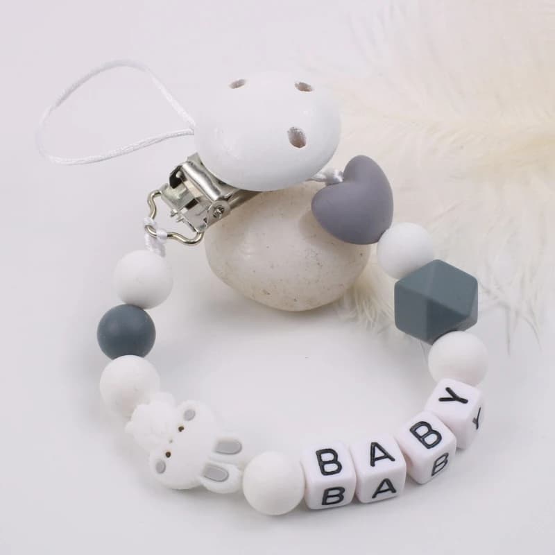 Nome personalizzato personalizzato per bambini Perline in silicone Clip per ciuccio Catena Neonato Massaggiagengive Tettarelle da biberon Supporto per ciuccio Bracciale da masticare Regalo per allattamento