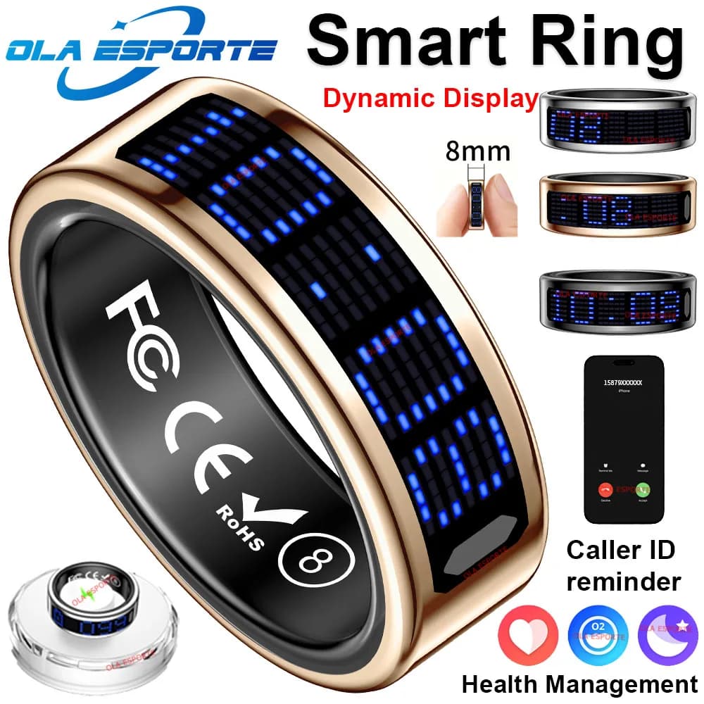 Nuovo anello intelligente leggero ultrasottile Display multifunzionale Frequenza cardiaca Salute Chiamante ID Promemoria Rilevazione movimento Impermeabile