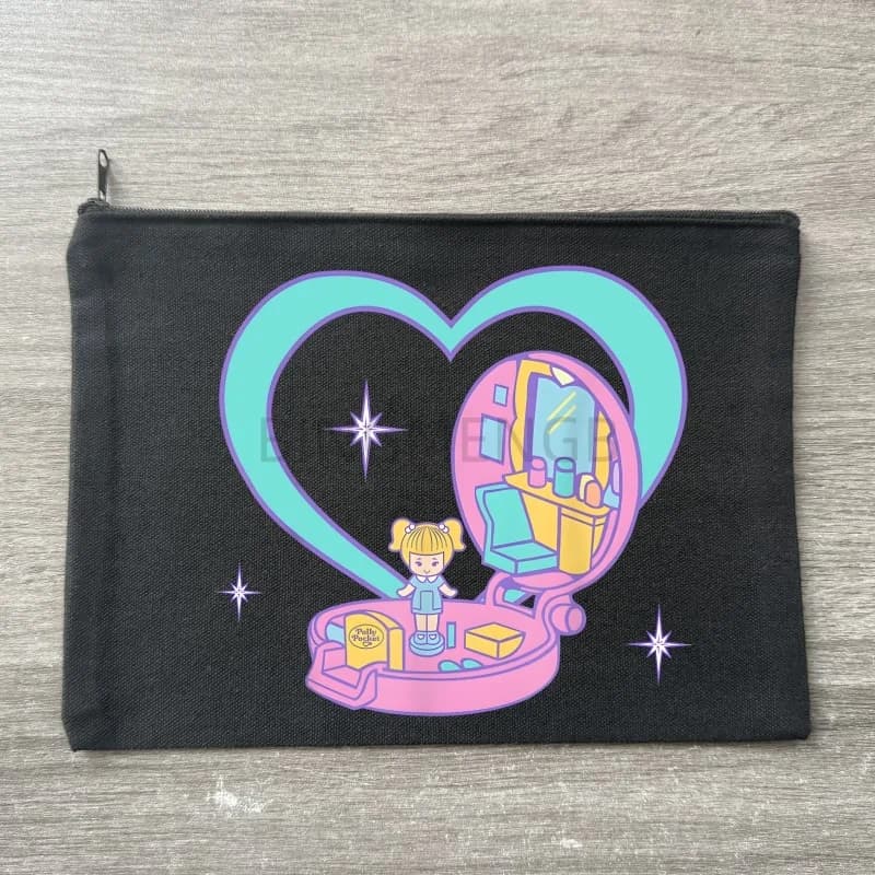 Borse per il Trucco in Tela Sublimabile Polly Pocket, Astuccio con Cerniera, Borse Vuote per Artigianato, Pochette Cosmetica