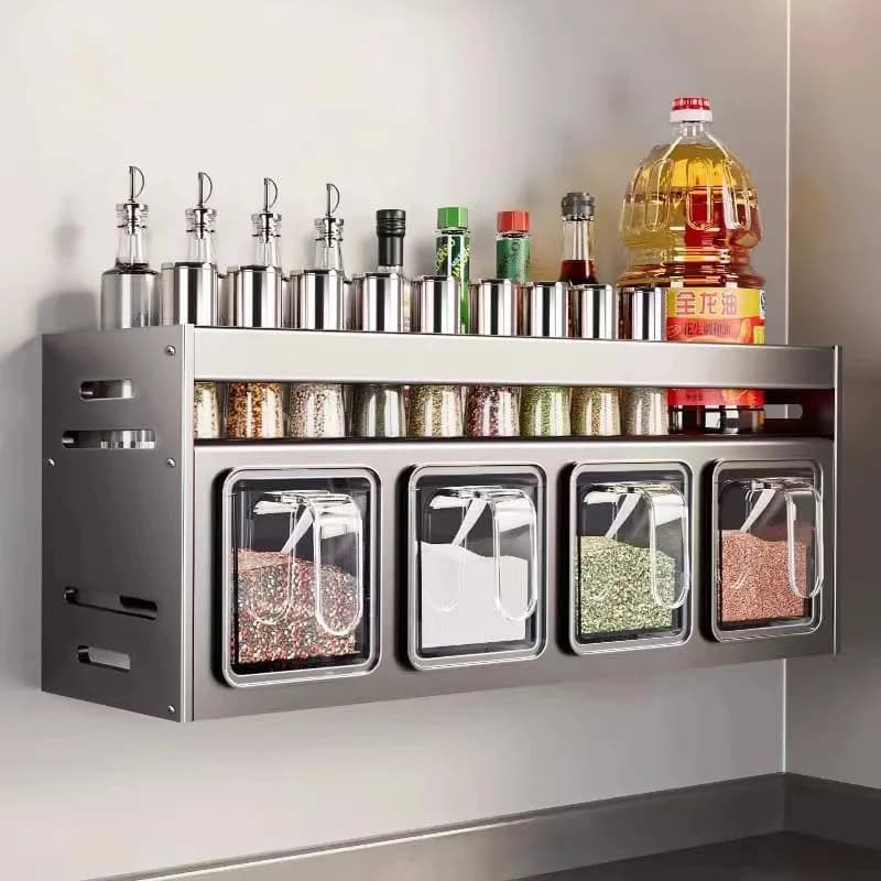Kitchen Spice Rack - Wall-Mounted Without Drilling - Multi-Functional Spice Jar Set For Home Use - Spice Box Rack