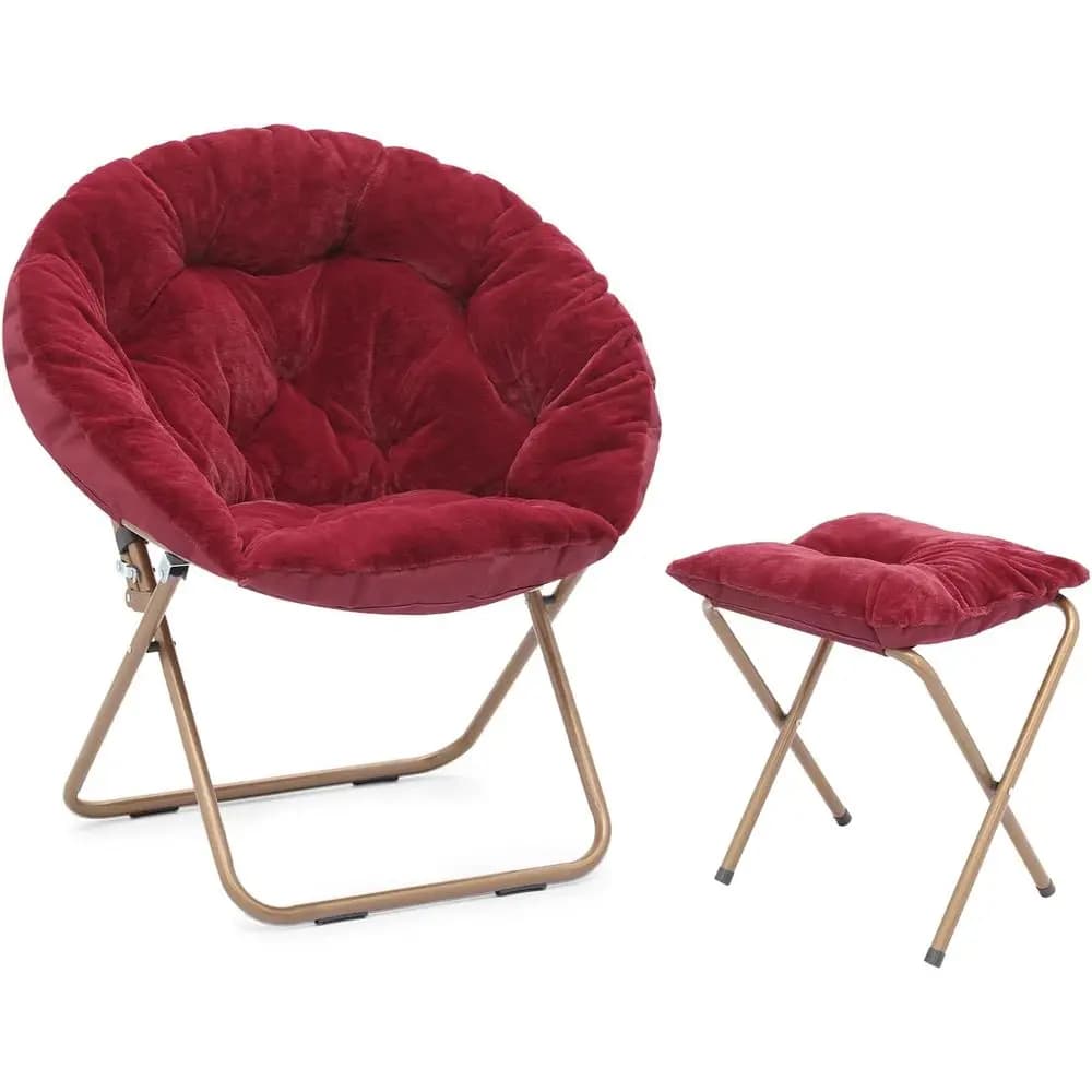 Poltrona da Lettura Oversize con Poggiapiedi per Adulti - Comoda, con Gambe in Metallo, Ideale per Soggiorno, Camera da Letto, Dormitori - Rossa