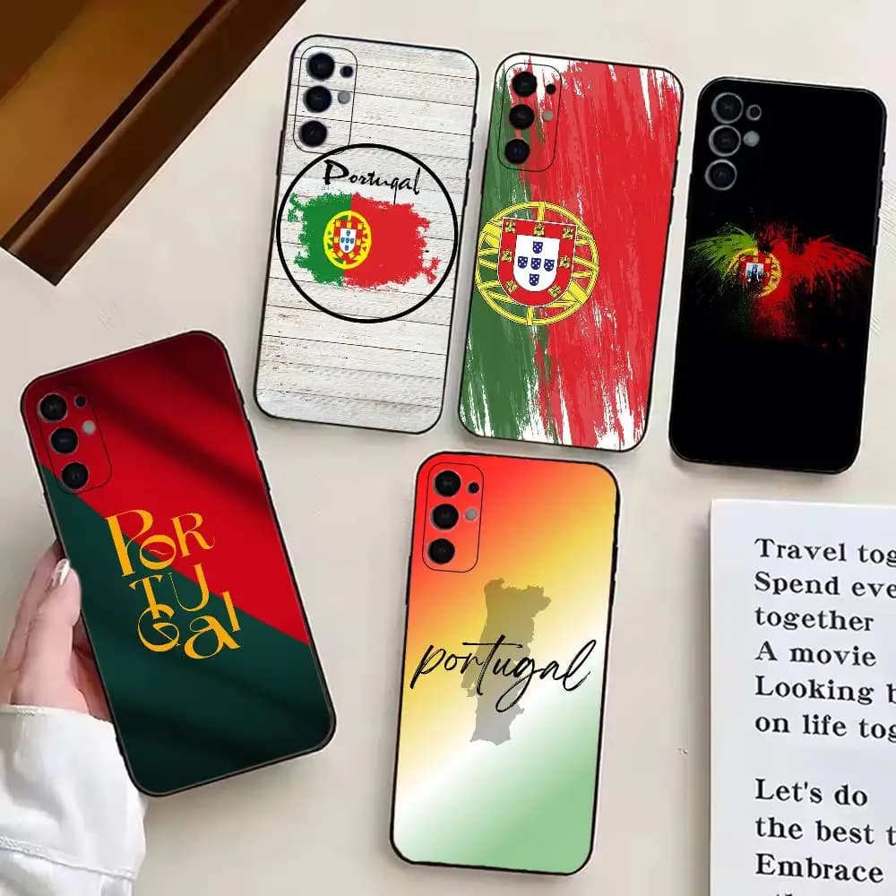 Cover per Telefono con Bandiera Portoghese per Tifosi di Calcio, Compatibile con Samsung S25, S24, S21, S22, S23, S30, Ultra, S20, Plus, Fe, Custodia Morbida in Silicone Nero