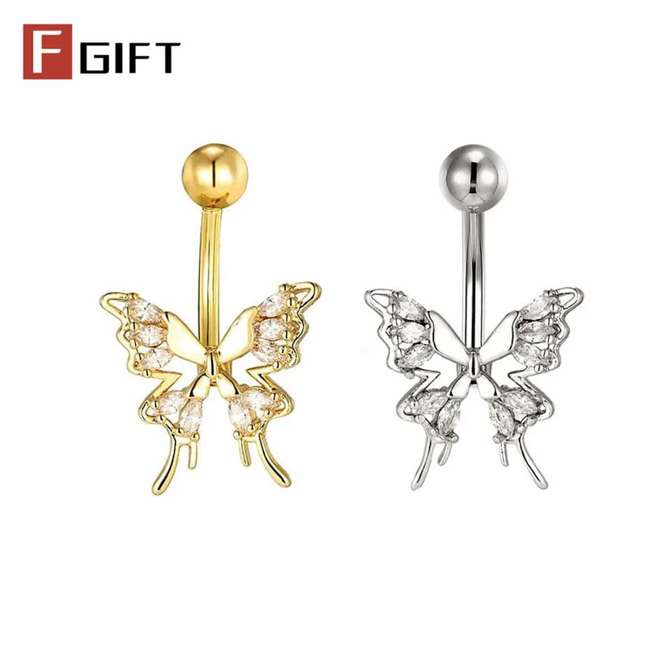 Glittering Hollow Butterfly Navel Piercing Rings Gold Silver Color CZ Belly Button Ring Summer Essential Influencer Babe Jewelry