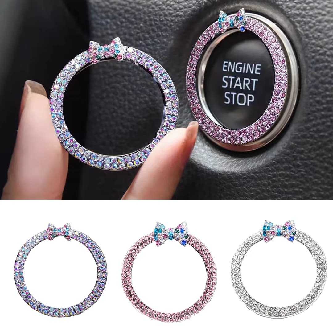 1pc strass bowknot pulsante di avvio auto decorazione cerchio diamante pulsante di avvio con un clic copertura del pulsante dell'interruttore di arresto di avvio del motore