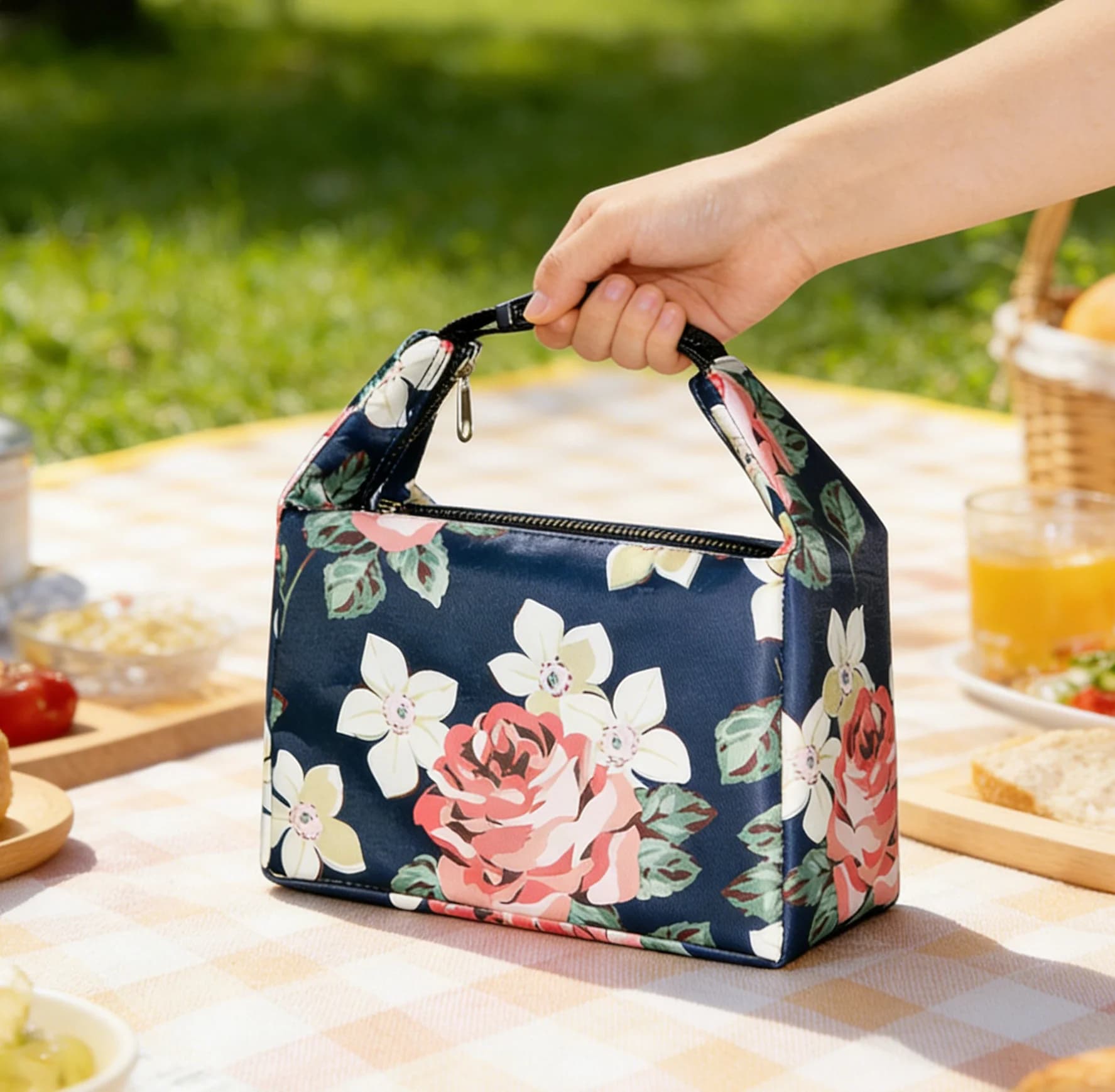 Borsa per il pranzo isolata semplice in tinta unita Borsa Bento da lavoro portatile giapponese Borsa in foglio di alluminio impermeabile Borsa da picnic Lunch Box