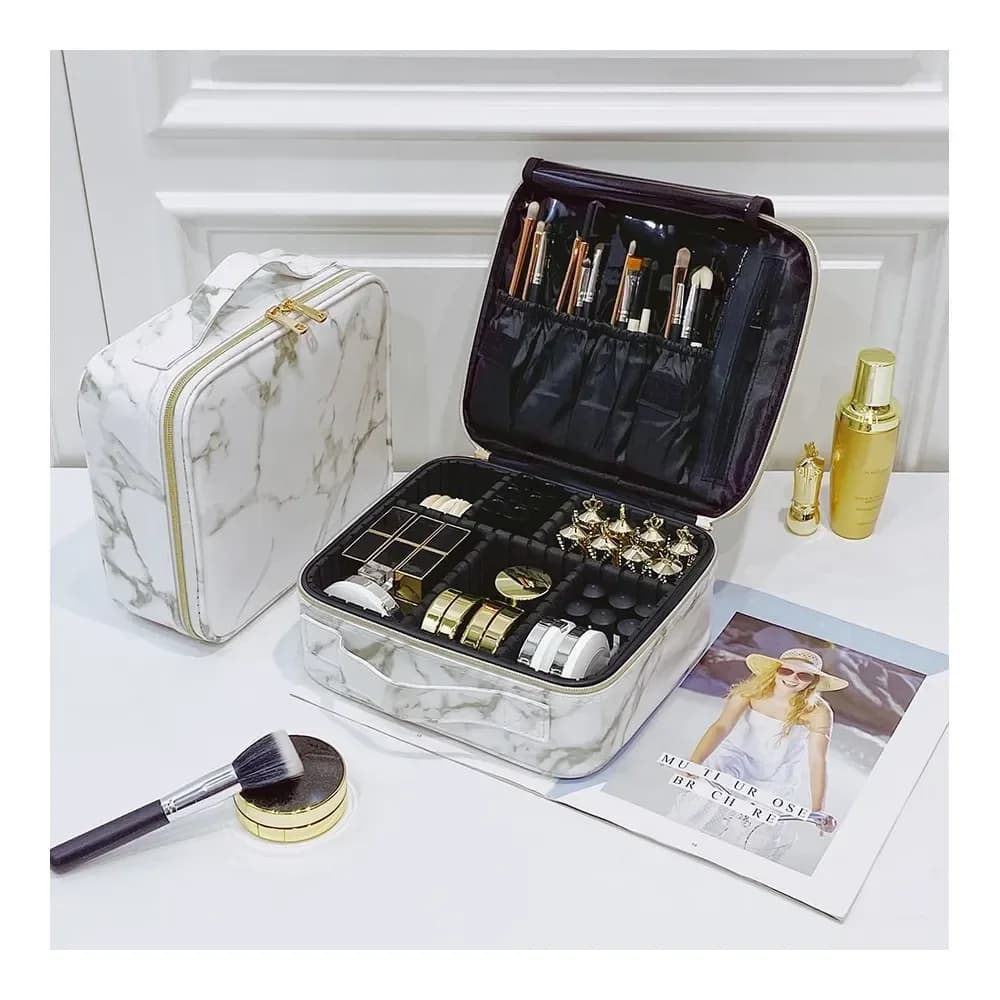 Borsa porta cosmetici in PU impermeabile, organizer da viaggio professionale portatile, scatola per trucchi con divisori, custodia per strumenti da ricamo