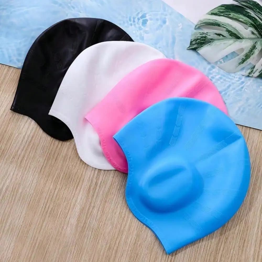 1 piece/2 piece silicone swim caps with ear cover, waterproof and large non-slip swim caps for long hair