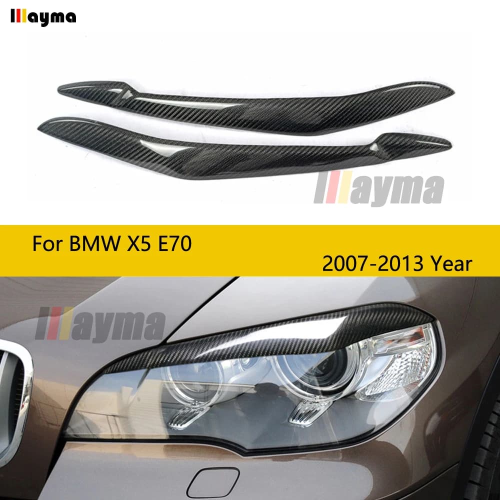Carbon Fiber Car Headlight Eyebrows For BMW X5 35i 50i 2008 - 2013 X5M E70 Front Lamp Fiber Glass Primer FRP Eyelids Stickers