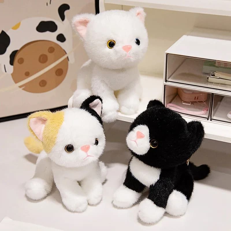 15 cm simpatico gatto seduto simulato portachiavi in peluche morbido peluche bianco nero gattino ciondolo bambola regalo di compleanno per bambini
