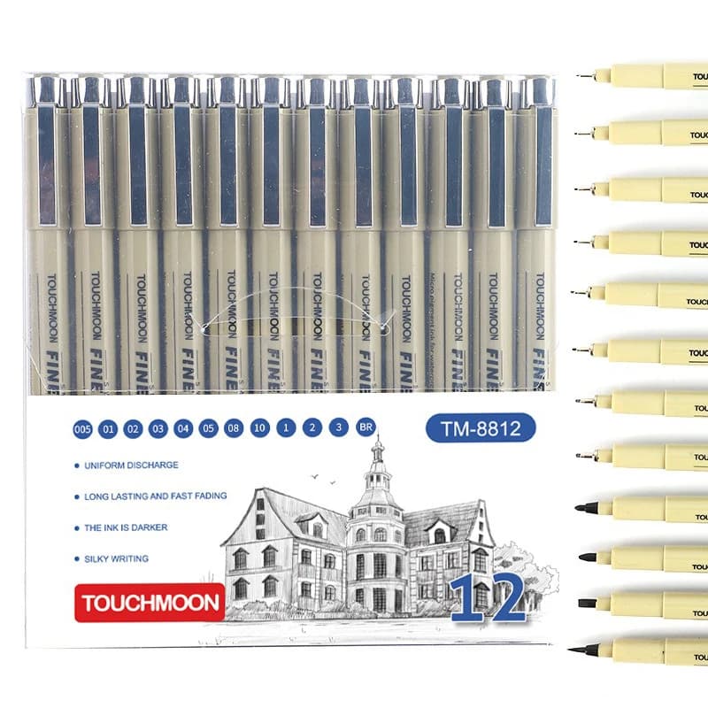 12 Punta Pigmento Liner Micron Pennarello Inchiostro per Manga Disegna Schizzo Ago Penna Gancio Linea Penna Schizzo Set di Cancelleria Rifornimenti d'Arte