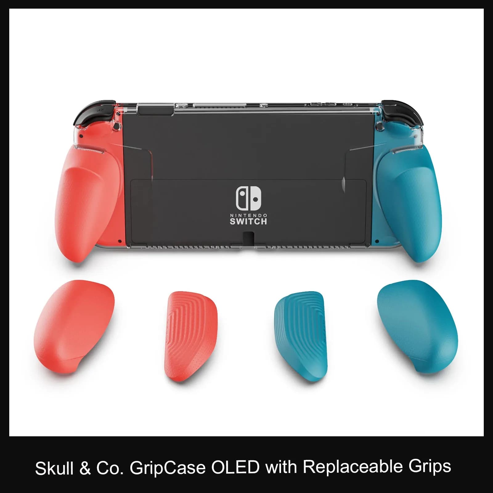 Skull & Co. GripCase OLED con impugnature sostituibili Custodia protettiva trasparente agganciabile per console OLED Nintendo Switch