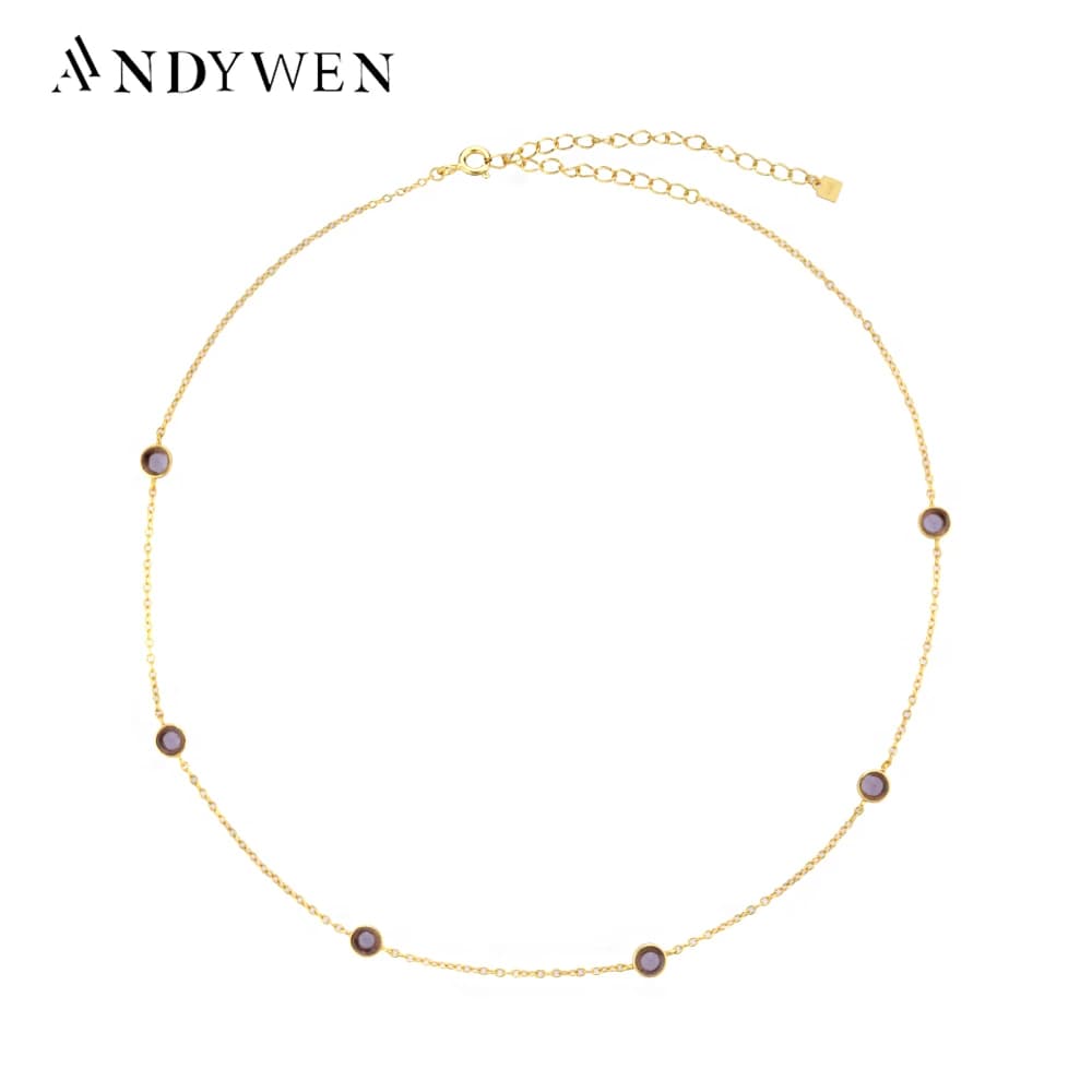 ANDYWEN 925 Sterling Silver Gold Transparent Turquoise Charms 4mm Zircon Chains Choker Necklace 2020 Rock Punk Fine Jewelry