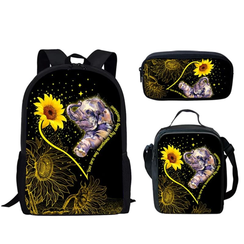 Hip Hop Popolare Divertente Animale Girasoli Stampa 3D 3 pz/set borse da scuola per alunni Zaino per laptop Zaino Borsa per il pranzo Astuccio per matite